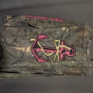 Camo Long Sleeve Tee with Pink Anchor Design